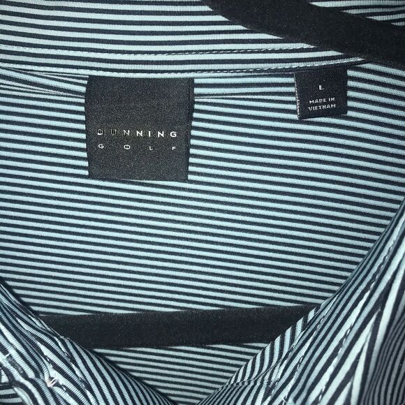 Dunning Golf Polo Men’s Large Short Sleeve Blue & Black Stripe Dri Fit 1901 - Picture 2 of 10